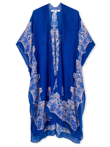 Adeline Blue Coral Print Kimono - Shopmossrose